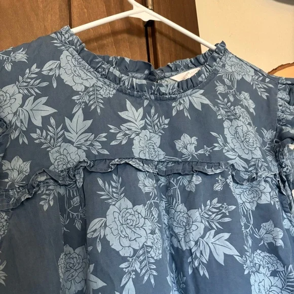 LC Lauren Conrad Ruffle High-Neck Blouse Blue Floral Size XXL - Picture 5 of 6